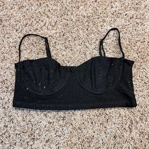 Elegant Black Sparkle Crop Top